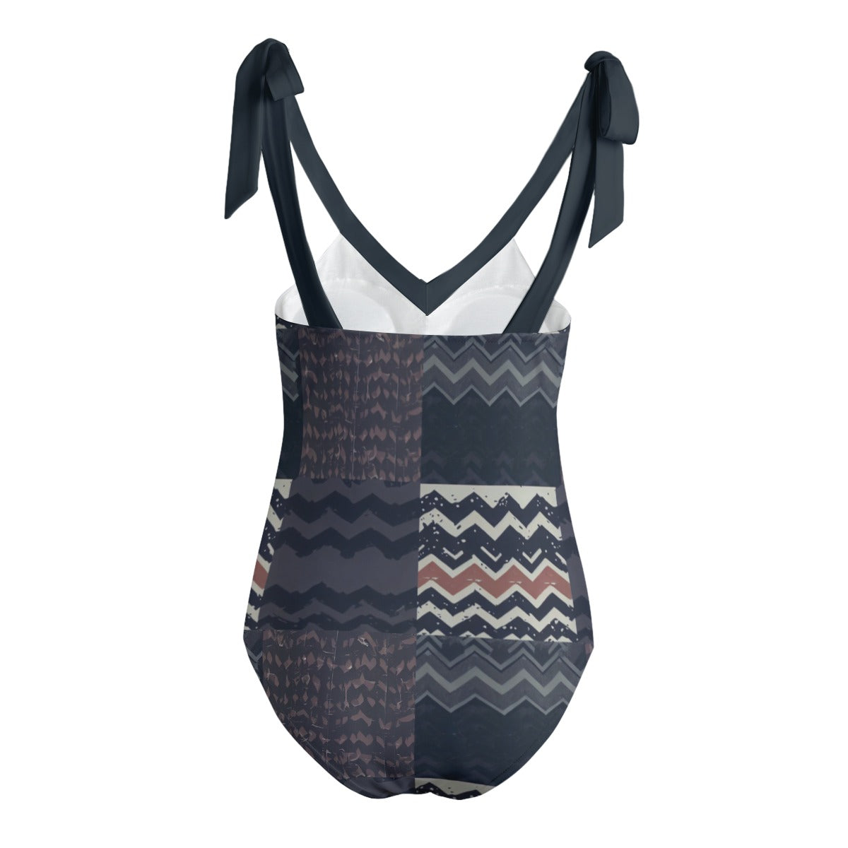 Vampire Art Grunge Patchwork Women's Tie Shoulder One-piece Padded Swimsuit - Herringbone and Chains