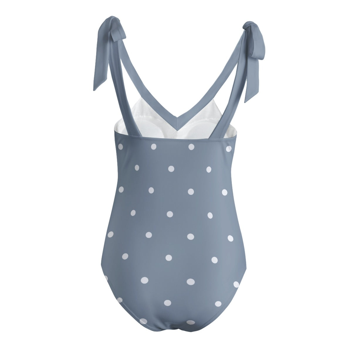 Vampire Art Retro Women's Tie Shoulder One-piece Padded Swimsuit - Retro Polka Dot in Grey