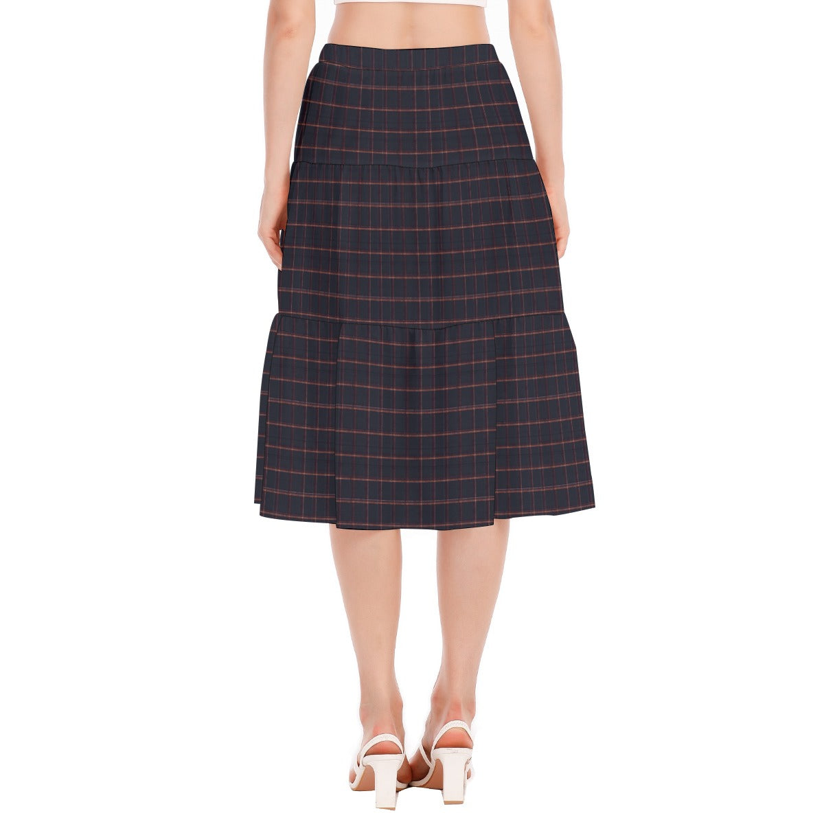 Vampire Art Dark Academia Dark Brown Tartan Women's Stitched Pleated Chiffon Skirt