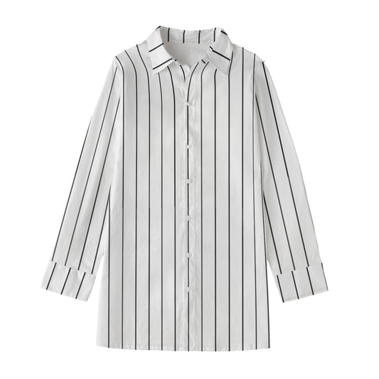 Vampire Art Victorian Vintage White Striped Women's Long Blouse |115GSM Cotton poplin