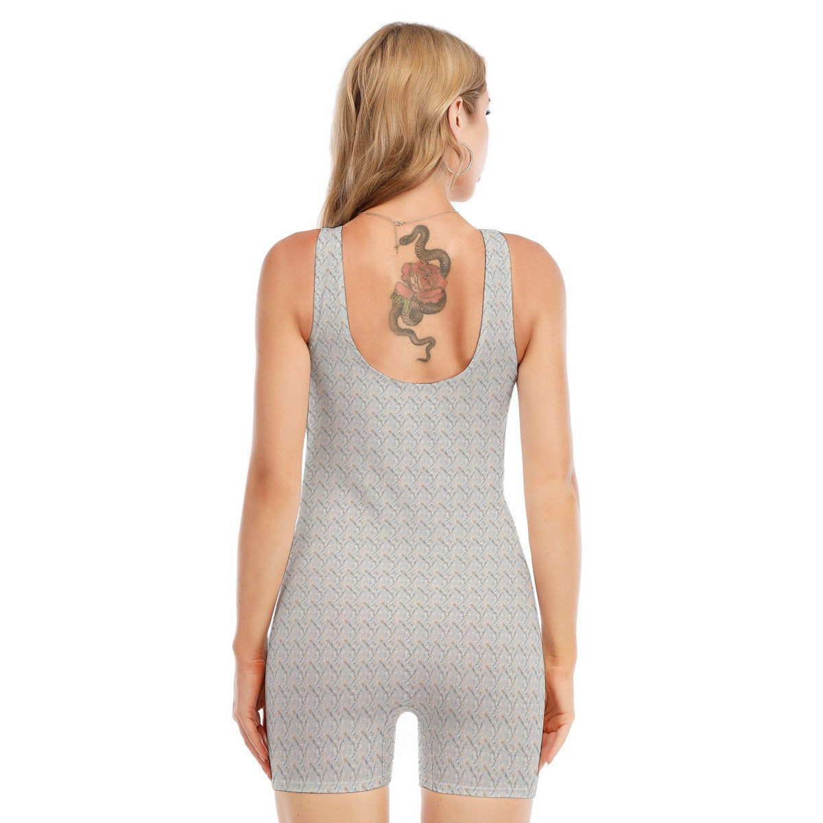 Vampire Art Women's Sleeveless One-piece Boyleg Swimsuit - Retro Flowers in Grey