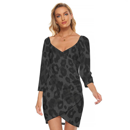 Vampire Art Grunge Black Leopard Women's Off-shoulder Long Sleeve Dress