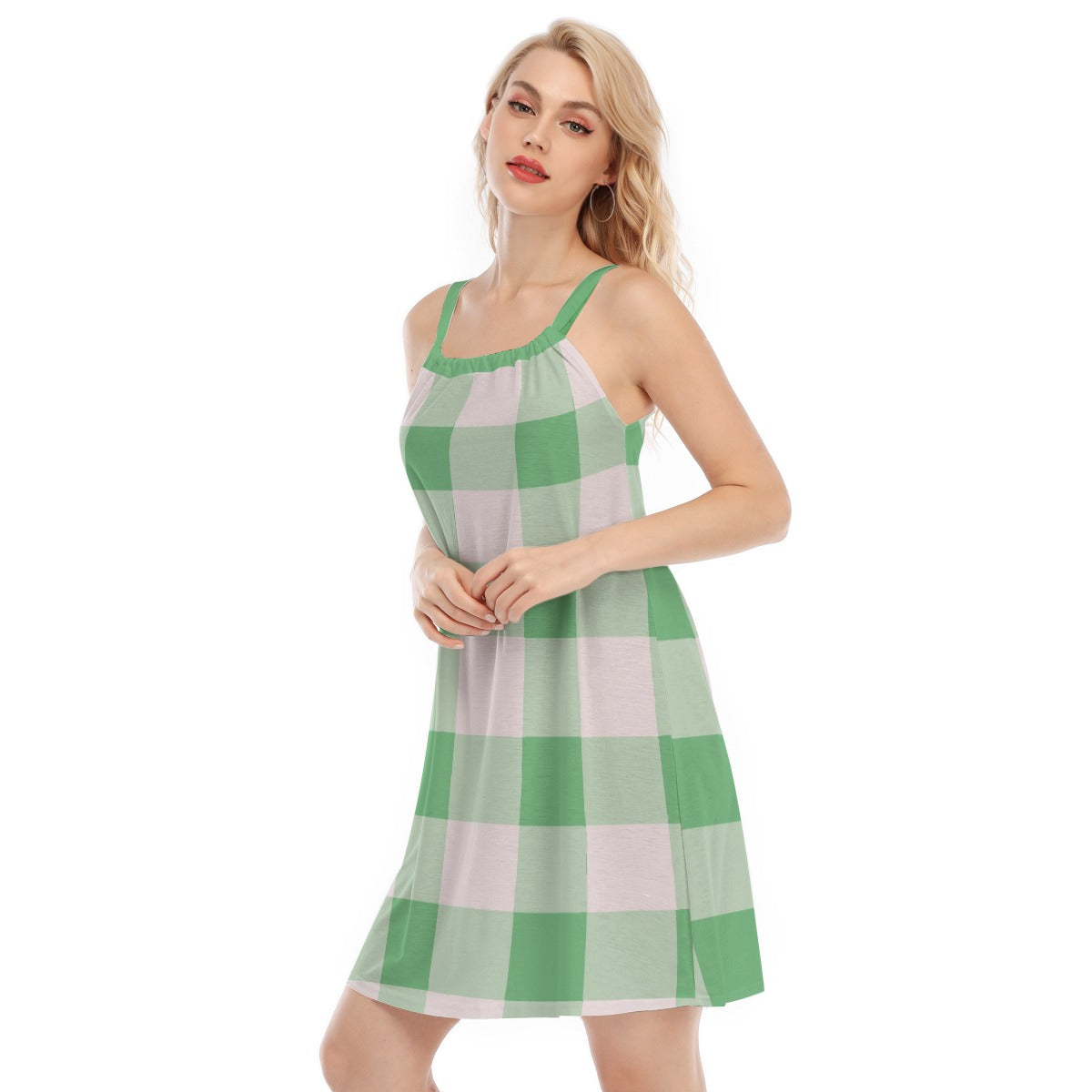 Vampire Art Cottagecore Women's Sleeveless Cami Dress - Green Gingham