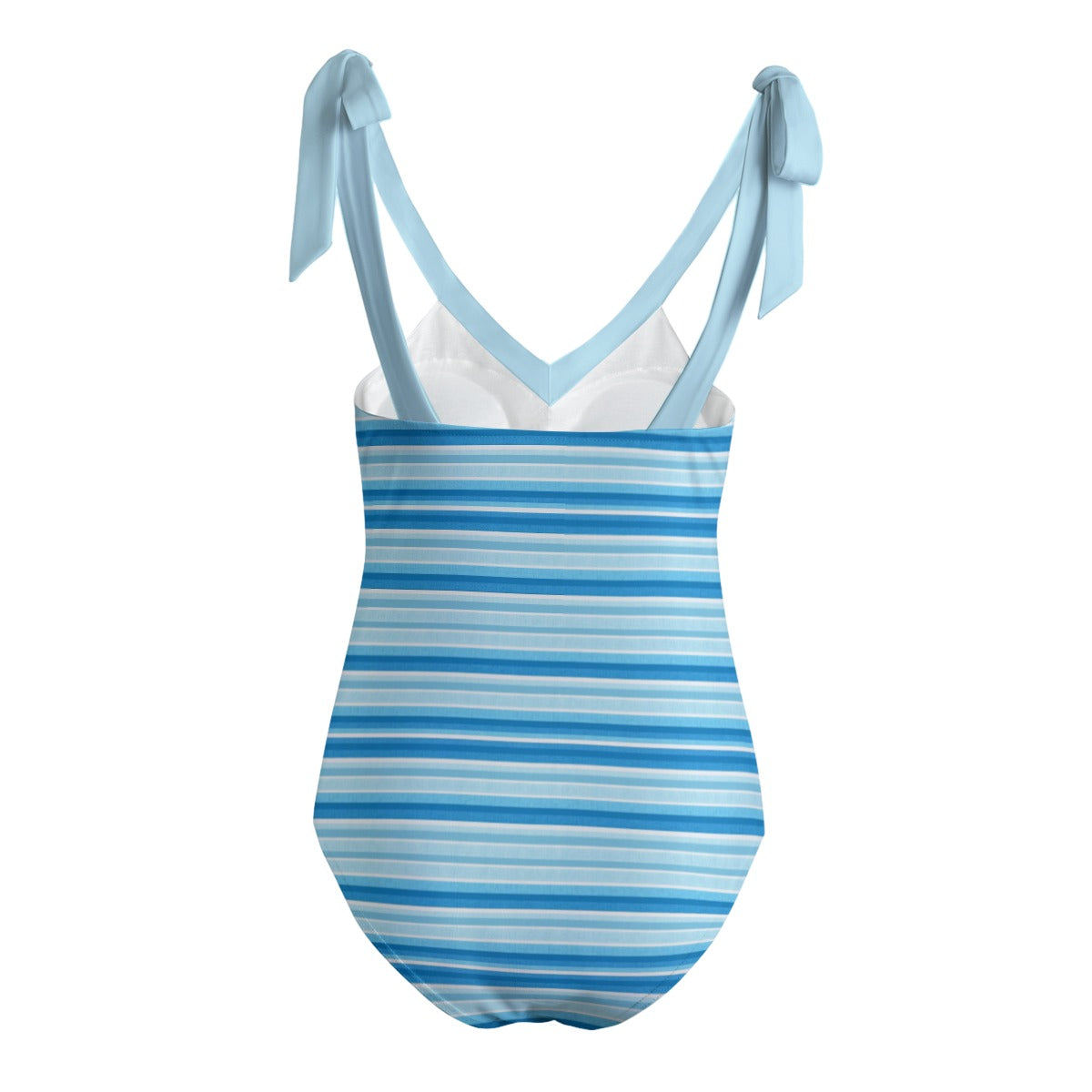 Vampire Art Retro Women's Tie Shoulder One-piece Padded Swimsuit - French Stripes in Blue