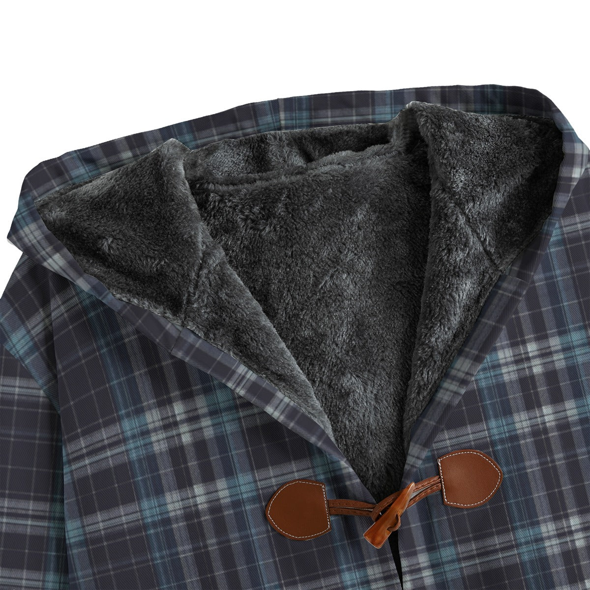 Vampire Art Grunge Grey Blue & White Tartan Men's 100% Cotton Canvas Button Fleece Jacket