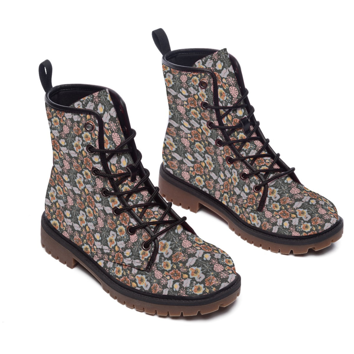 Vampire Art PU Leather Women's Combat Boots - Multicolour Grunge Florals