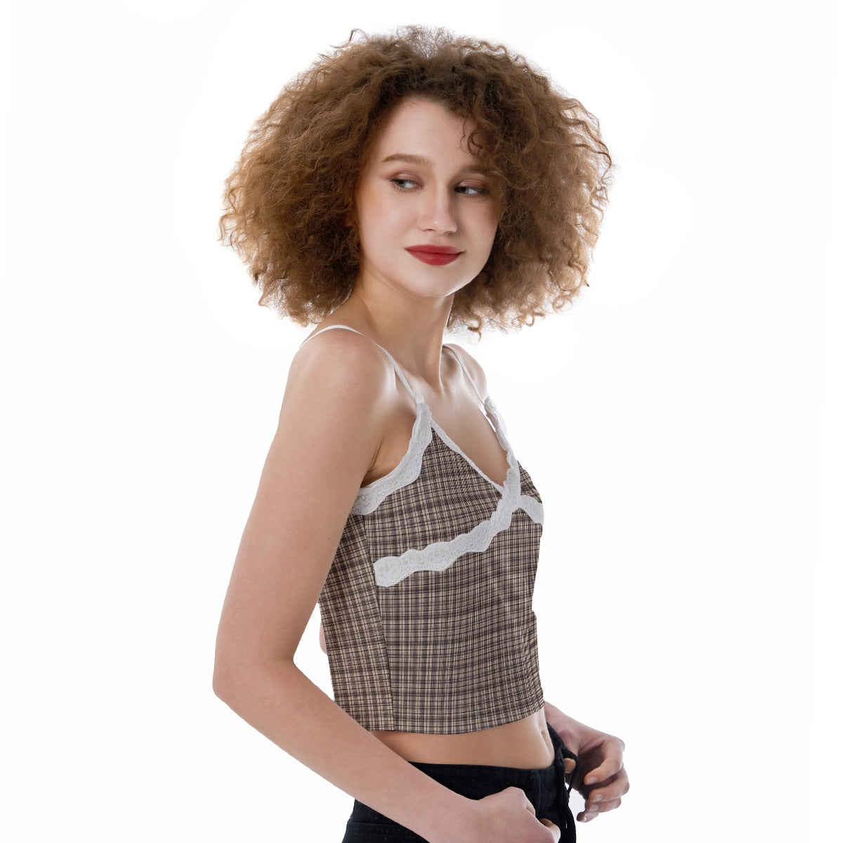 Vampire Art Dark Academia Cream & White Tartan Women's Lace Camisole