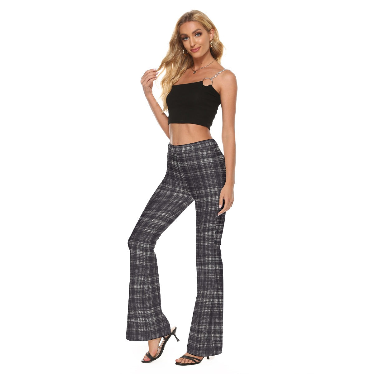 Vampire Art Dark Academia Grunge Black Tartan Women's Skinny Flare Pants