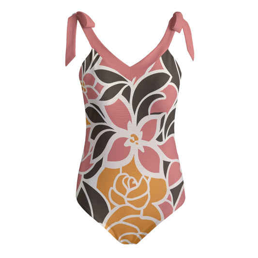 Vampire Art Retro Women's Tie Shoulder One-piece Padded Swimsuit - Art Deco in Seventies Colours