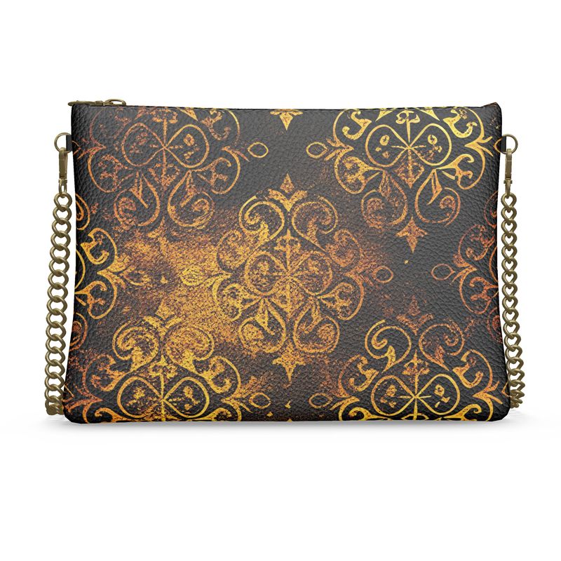 Vampire Art Grunge Gold Damask Crossbody Bag With Chain