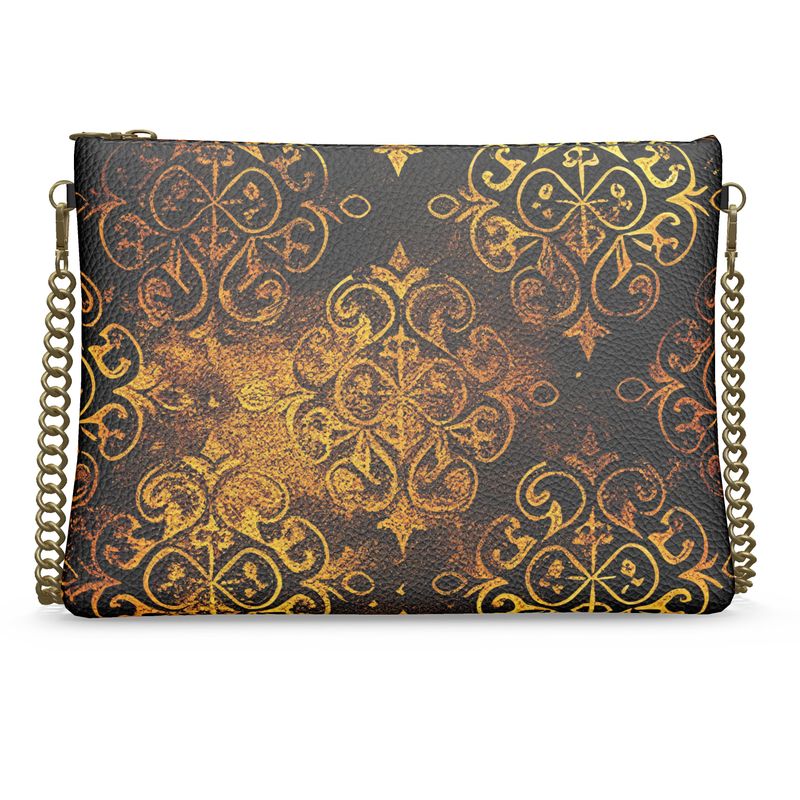 Vampire Art Grunge Gold Damask Crossbody Bag With Chain