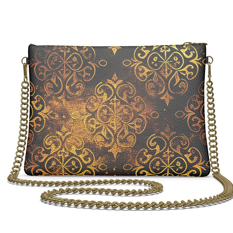 Vampire Art Grunge Gold Damask Crossbody Bag With Chain