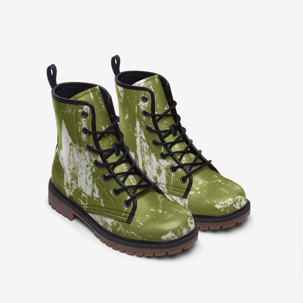 Vampire Art Grunge Stars Casual Leather Lightweight Boots - Olive - US sizes