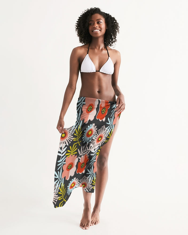 Vampire Art Beach Swim Cover-Up - Surfy Grungy Flowers against a Black Background