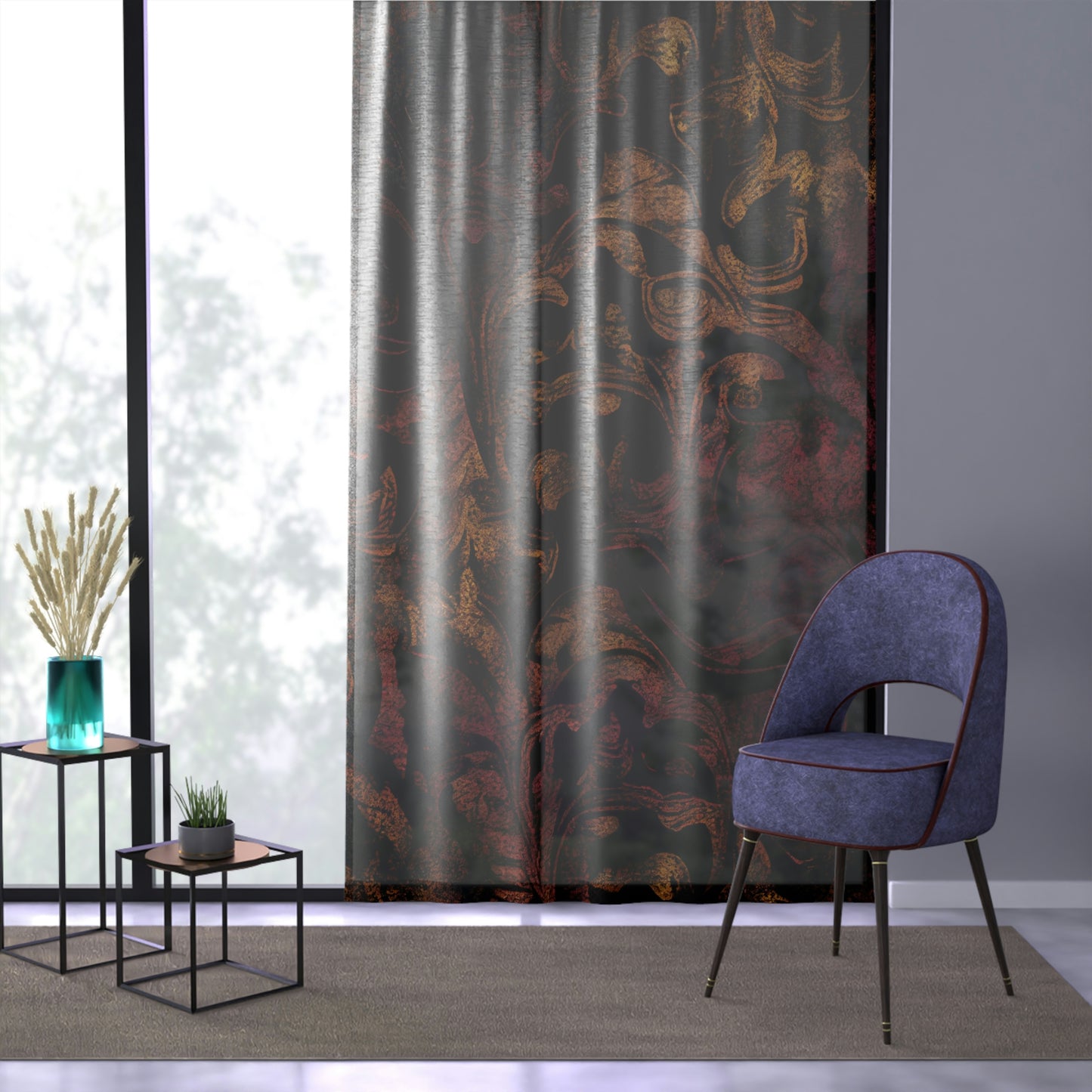 Vampire Art Grunge Window Curtain - Grungy Damask