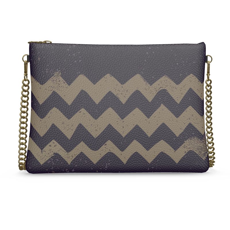 Vampire Art Grunge Brown Chevron Crossbody Bag with Chain