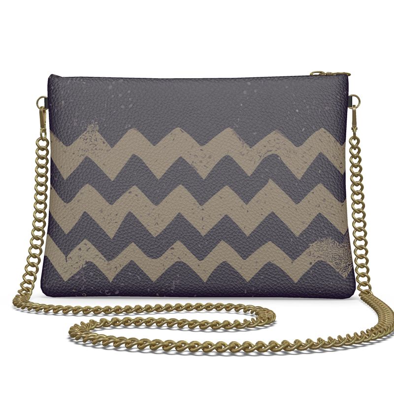 Vampire Art Grunge Brown Chevron Crossbody Bag with Chain