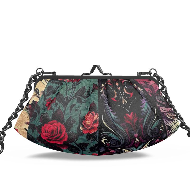 Vampire Art Grunge Victorian Patchwork Premium Nappa Leather Pleated Clutch Bag - Vintage Roses