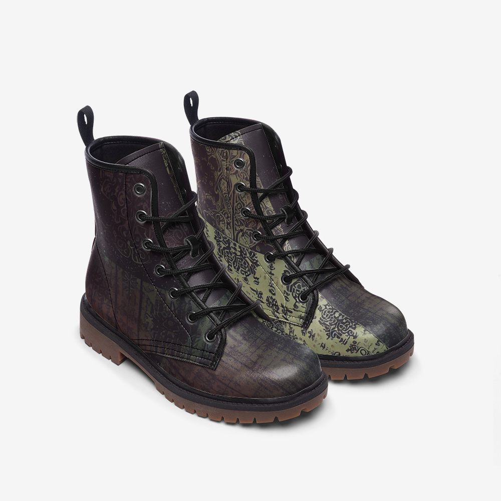 Vampire Art Grunge Patchwork Faux Leather Lightweight Combat Boots - Seattle - US sizes