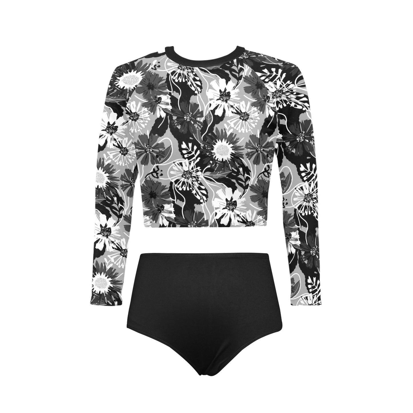 Vampire Art Women's Long Sleeve Bikini Set - Grungy Surfy Flowers in Black