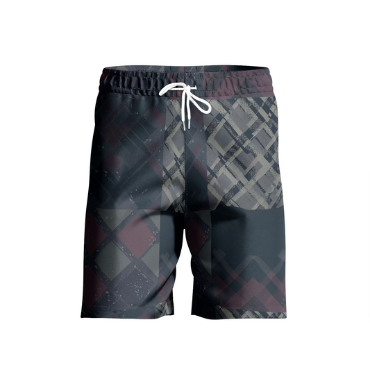 Vampire Art Grunge Patchwork Men's Beach Shorts - Grey Plaid