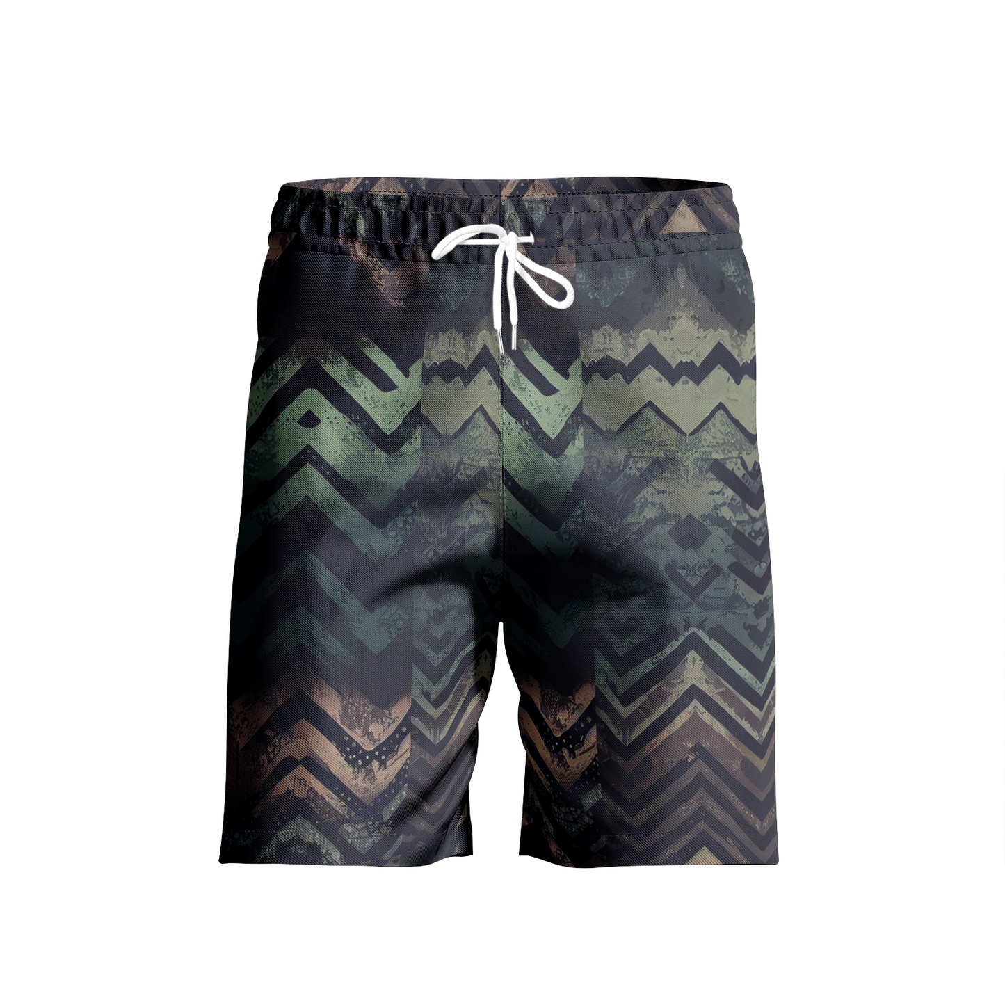 Vampire Art Grunge Patchwork Men's Beach Shorts - Herringbone in Green and Brown