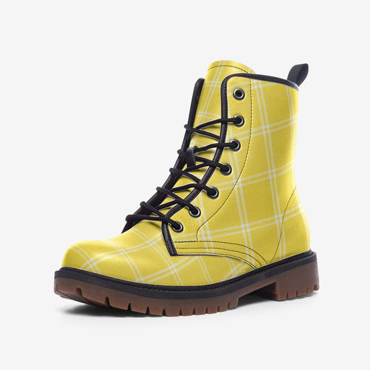 Vampire Art Casual Faux Leather Lightweight Boots - Canary Yellow Windowpane