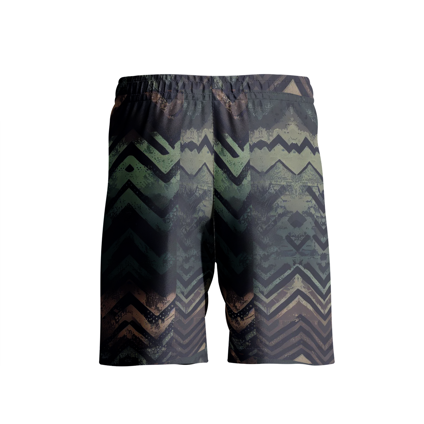 Vampire Art Grunge Patchwork Men's Beach Shorts - Herringbone in Green and Brown