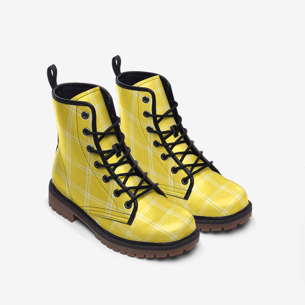 Vampire Art Casual Faux Leather Lightweight Boots - Canary Yellow Windowpane