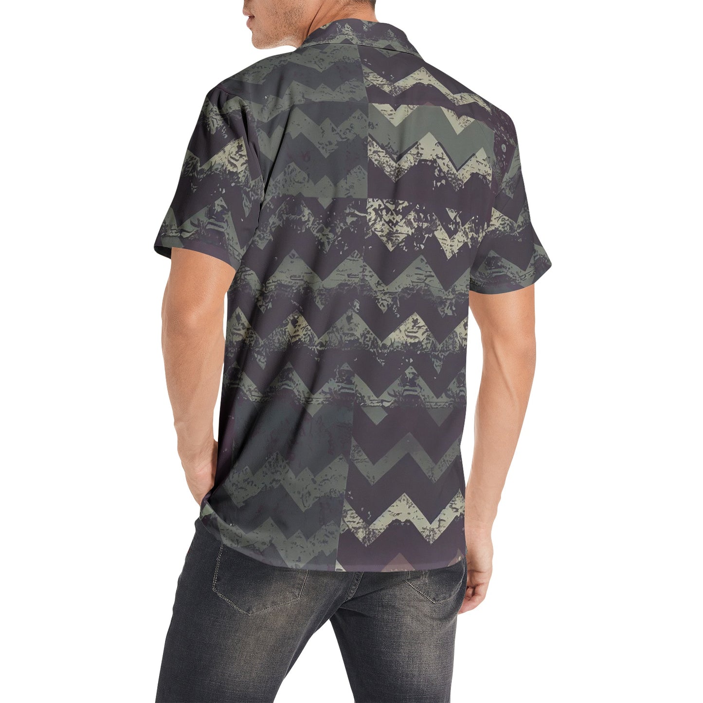 Vampire Art Grunge Patchwork Men's Short Sleeve 100% Premium Cotton Shirt - Black Herringbone