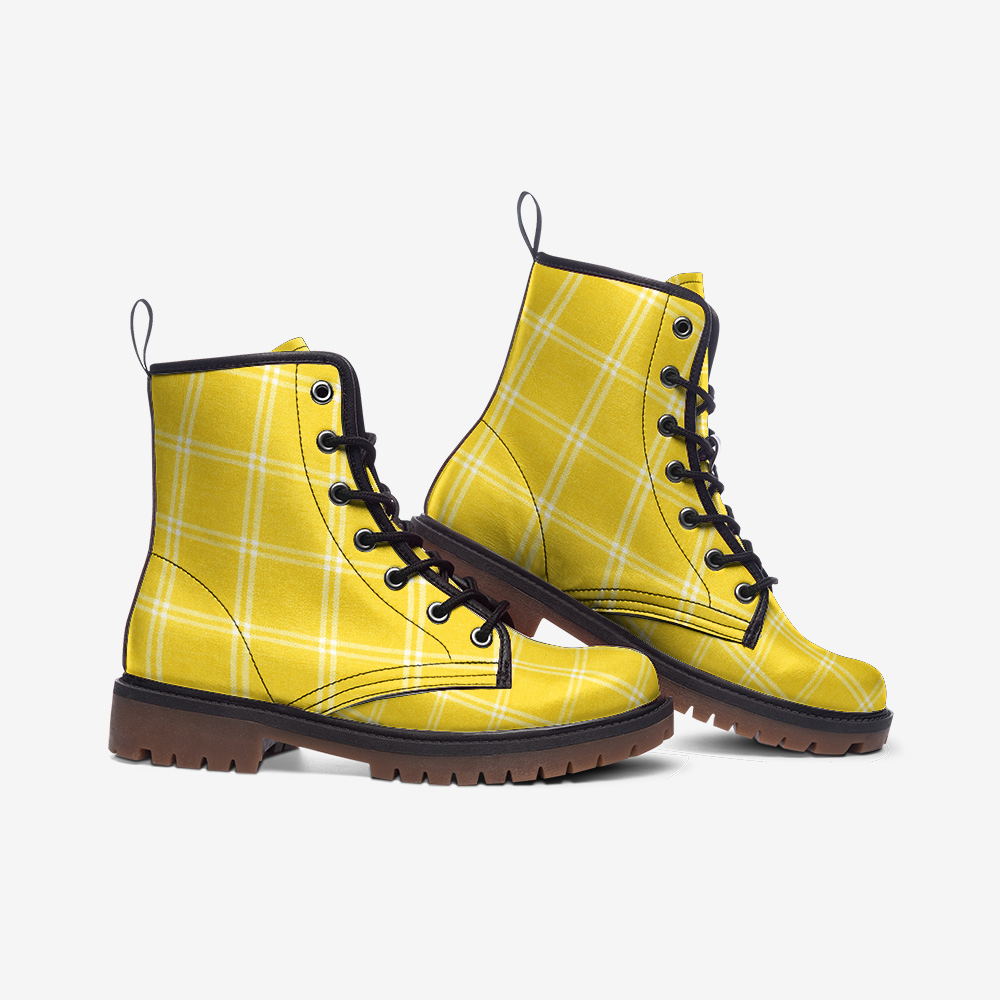 Vampire Art Casual Faux Leather Lightweight Boots - Canary Yellow Windowpane