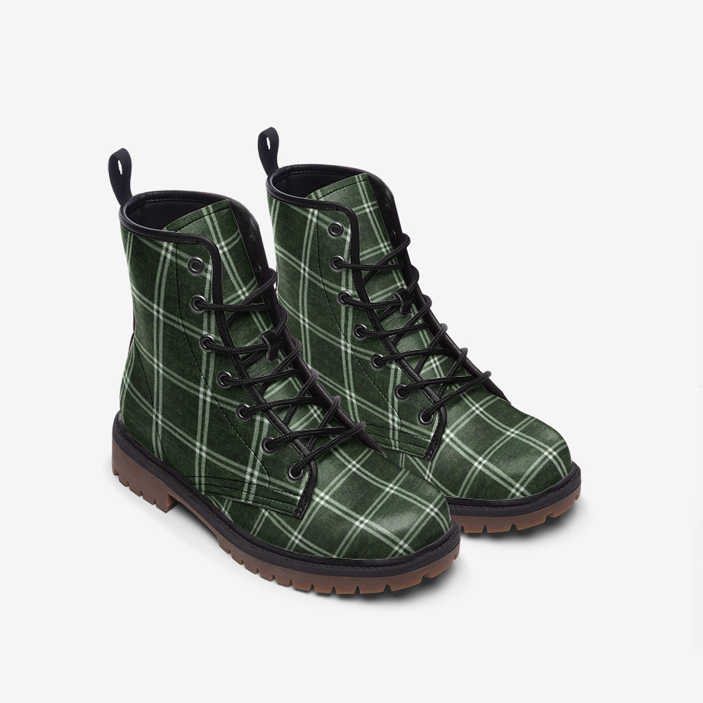 Vampire Art Dark Academia Vintage Green Windowpane Casual Faux Leather Lightweight Boots+