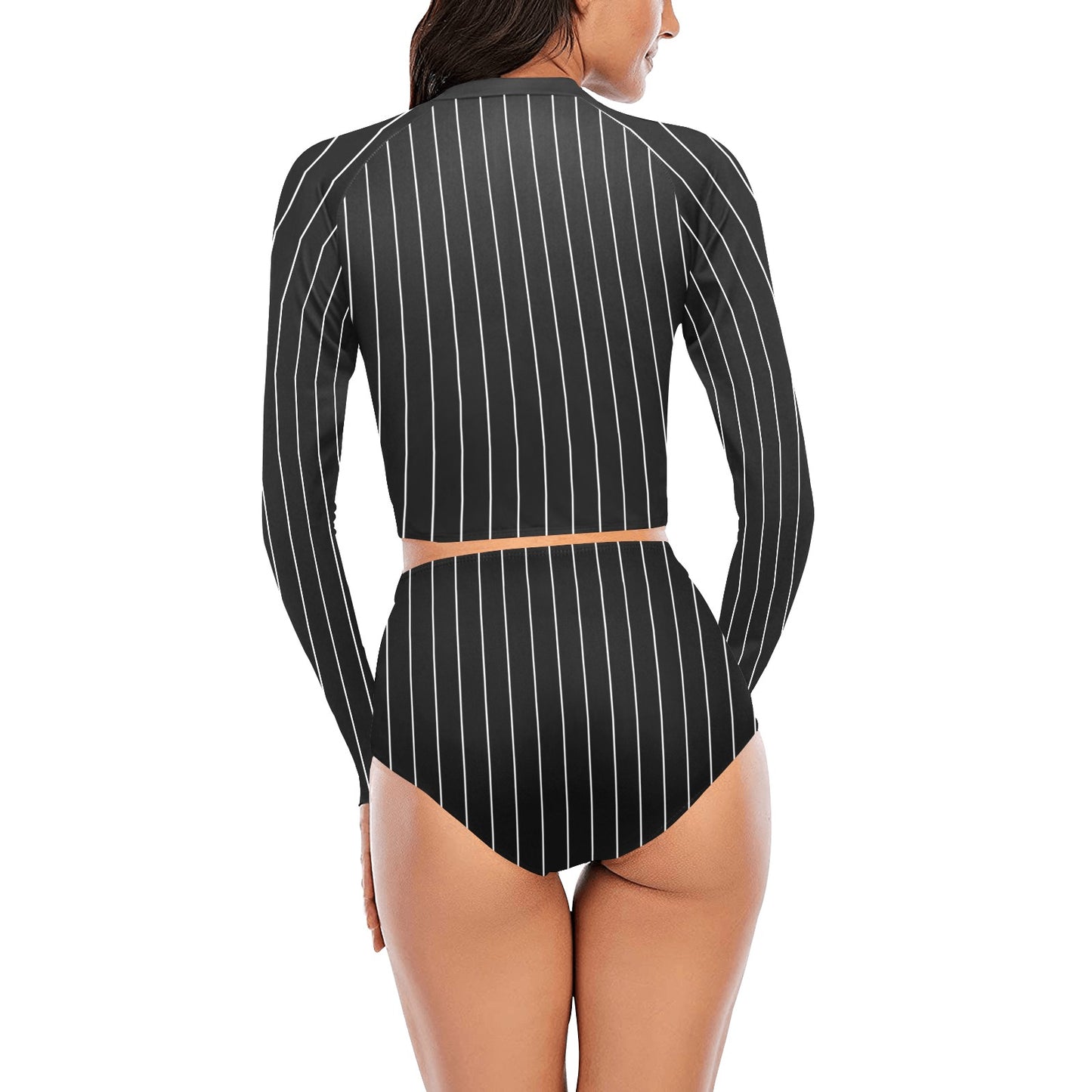 Vampire Art Women's Long Sleeve Bikini Set - Black Pinstripe