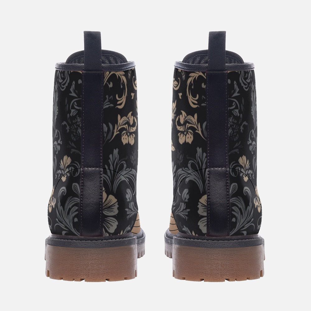 Vampire Art Dark Academia Grunge Victorian Floral & Beige Vintage Stripes Faux Leather Lightweight boots - US sizes