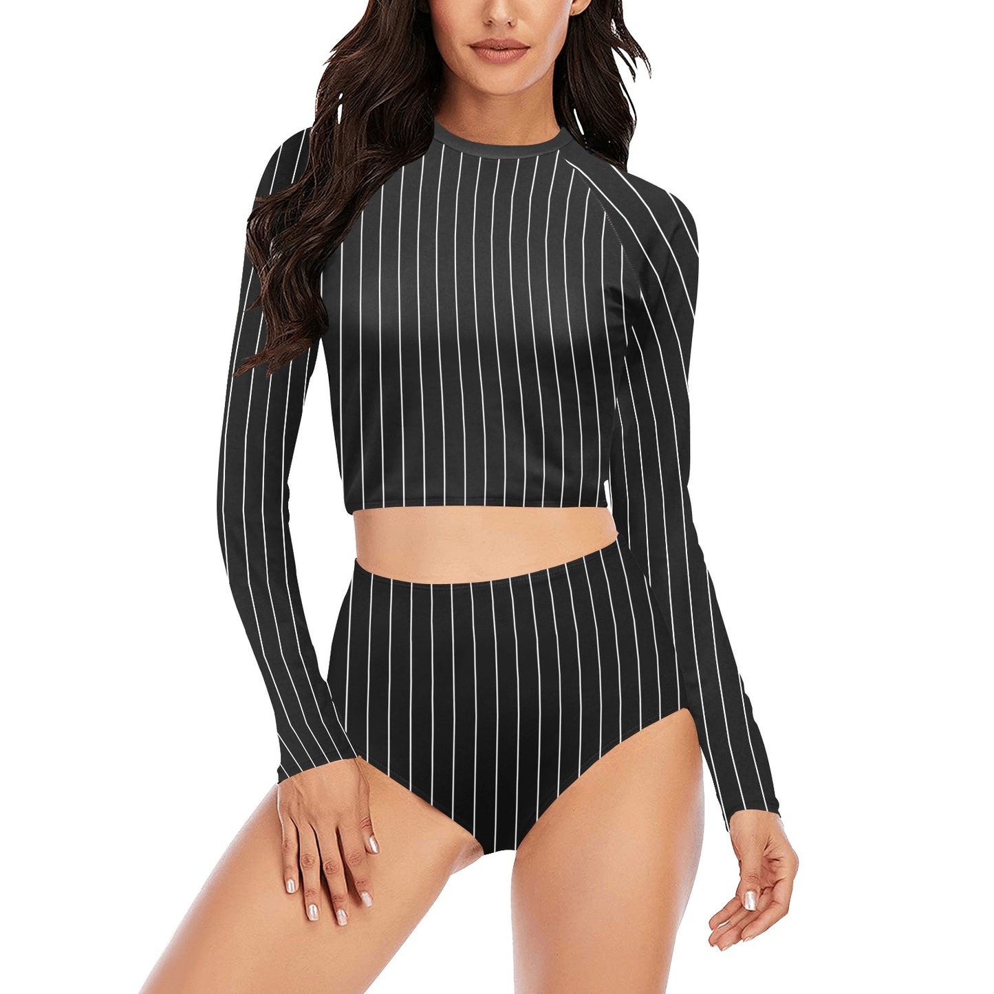 Vampire Art Women's Long Sleeve Bikini Set - Black Pinstripe