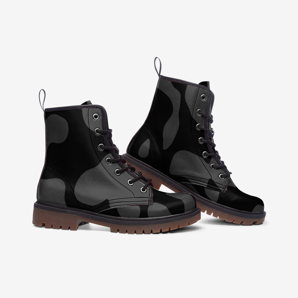 Vampire Art Black & Charcoal Grey Cowhide Vegan Leather Combat Boots - US size