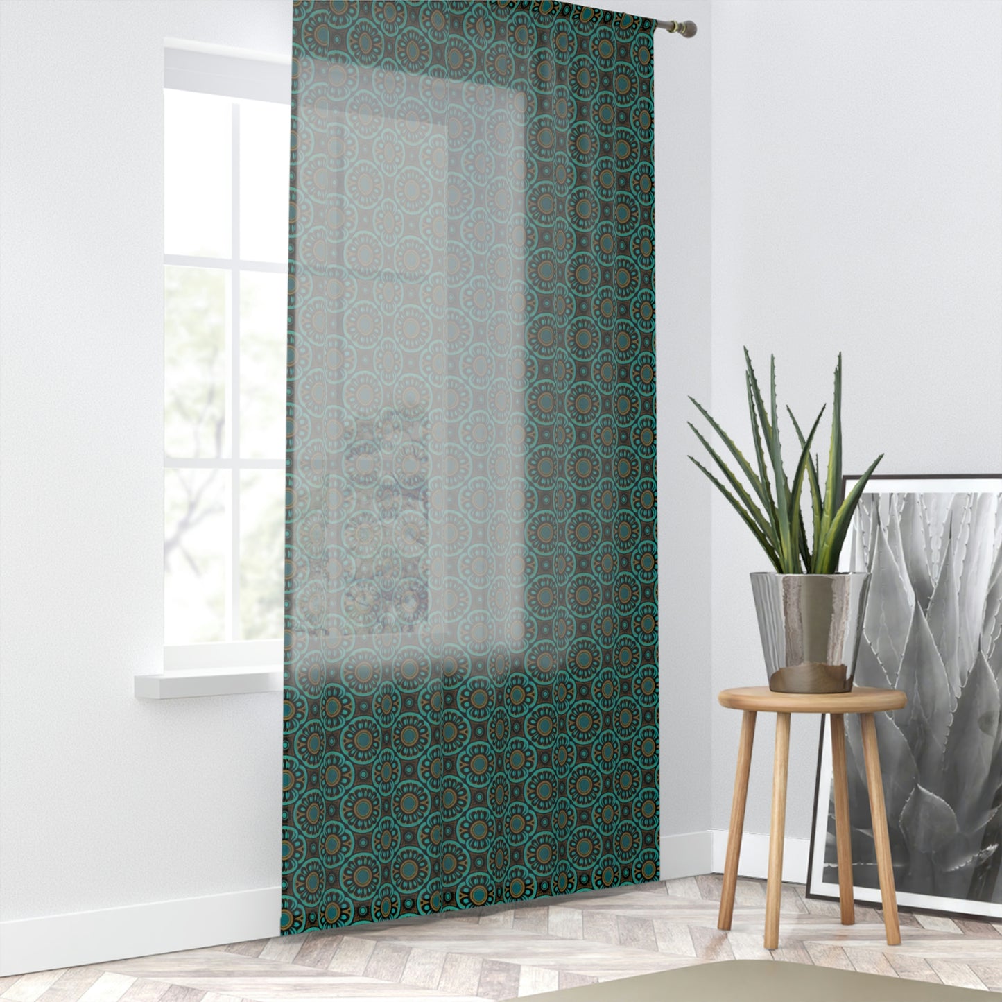 Vampire Art Grunge Window Curtain - Sixties Teal Wheel