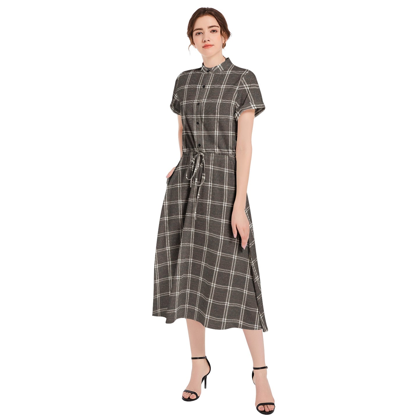 Vampire Art Dark Academia Victorian Vintage Brown Windowpane A-line Flared Midi Dress