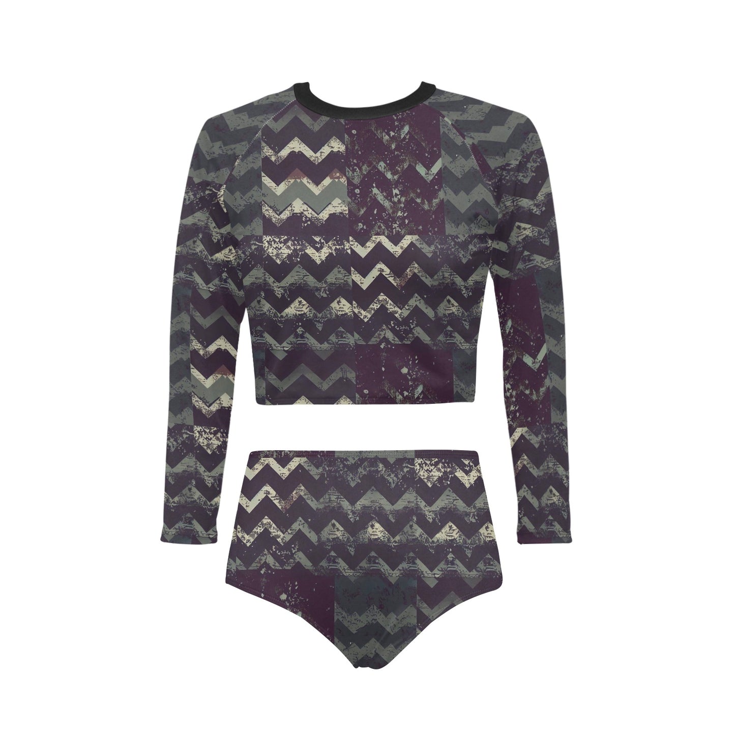 Vampire Art Women's Long Sleeve Bikini Set - Grunge Dark Herringbone