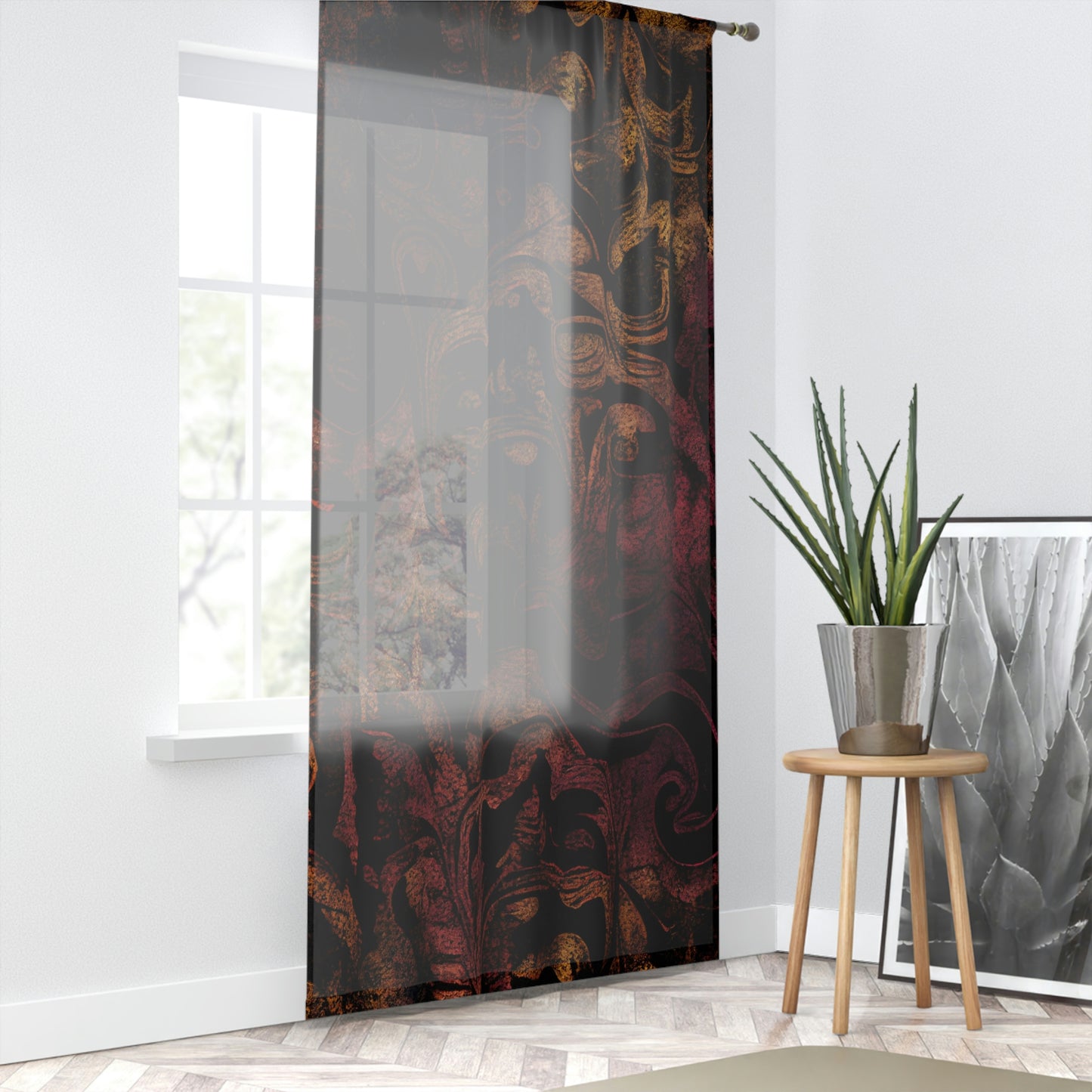 Vampire Art Grunge Window Curtain - Grungy Damask