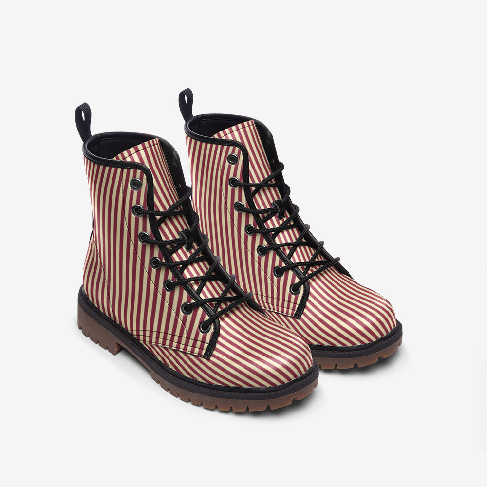 Vampire Art Retro Cottagecore Berry Red Stripy Casual Leather Lightweight Boots