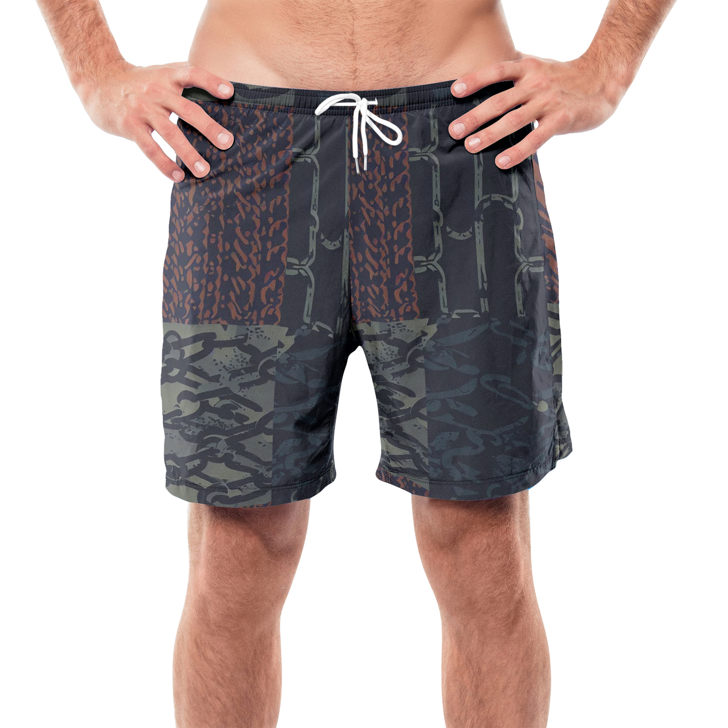 Vampire Art Grunge Patchwork Men's Beach Shorts - Rusty Chains