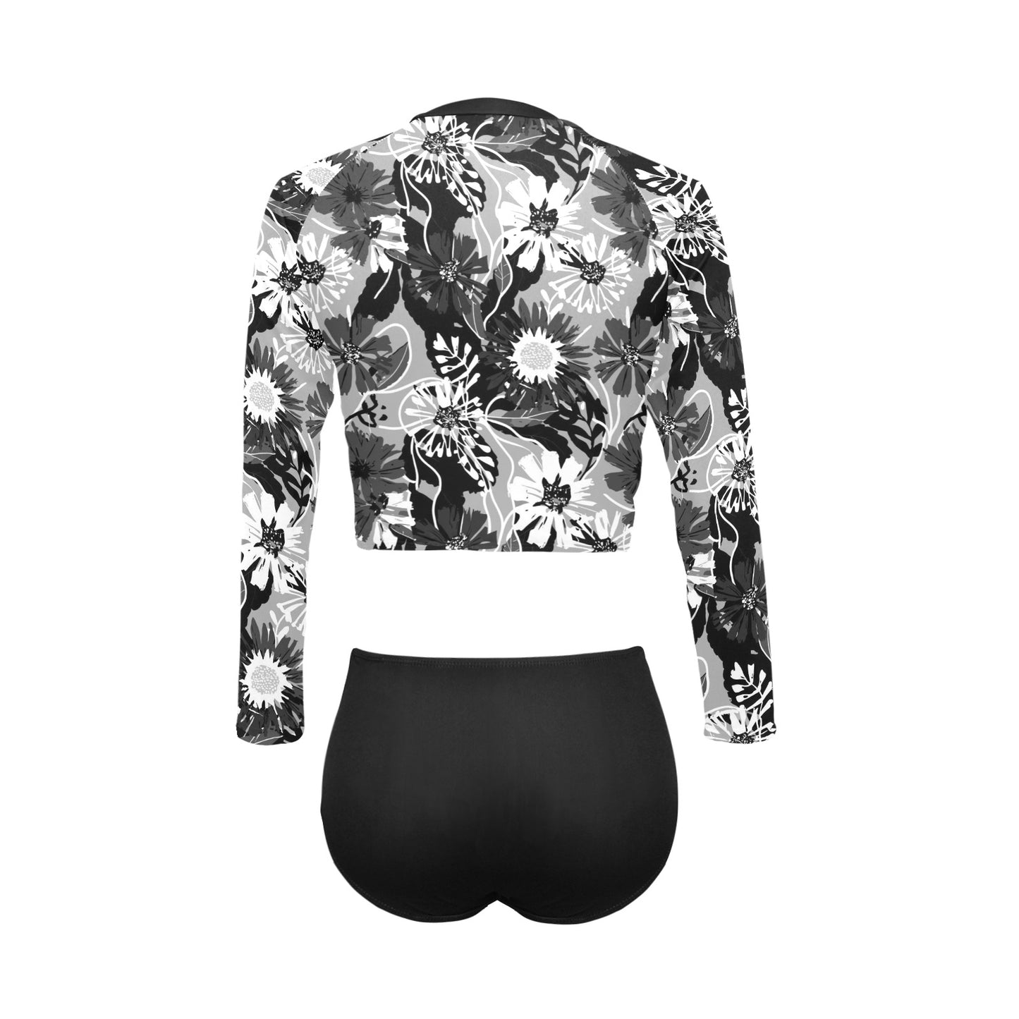 Vampire Art Women's Long Sleeve Bikini Set - Grungy Surfy Flowers in Black