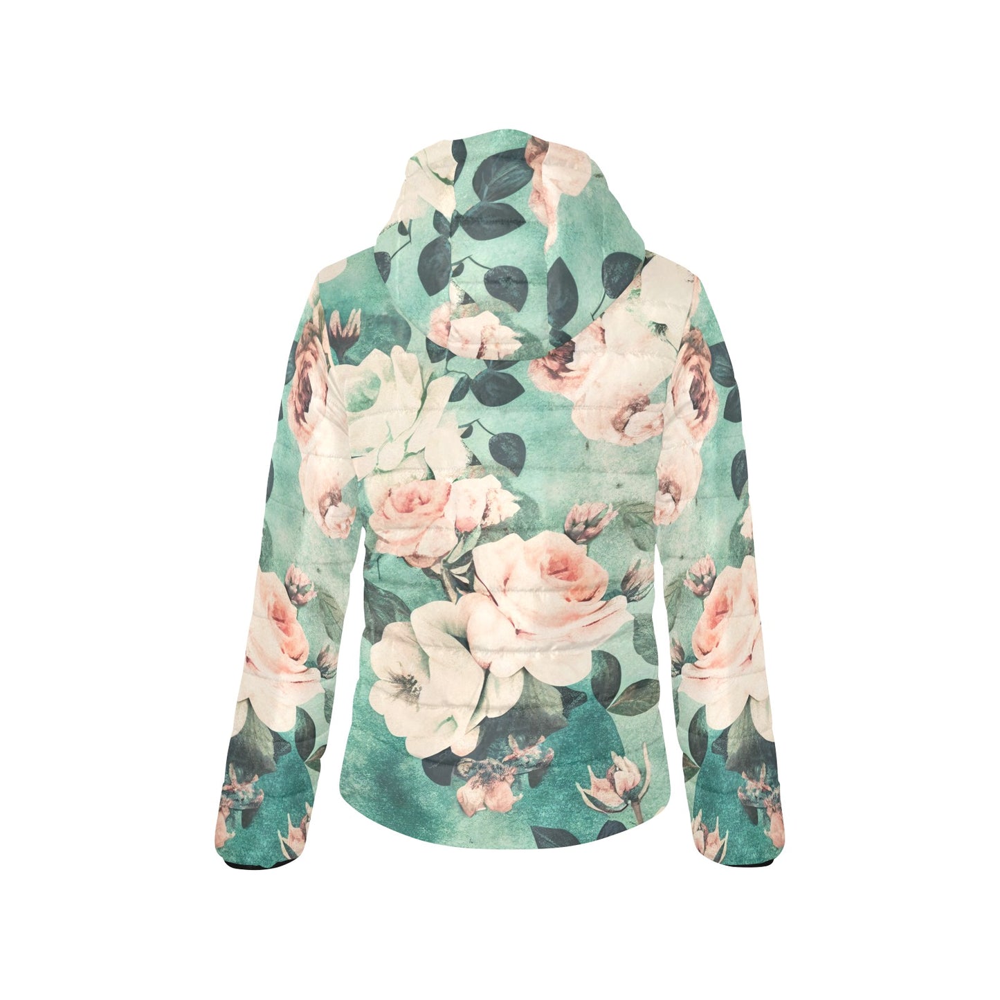 Vampire Art Grunge Retro Roses Women's Padded Hooded Jacket - Green