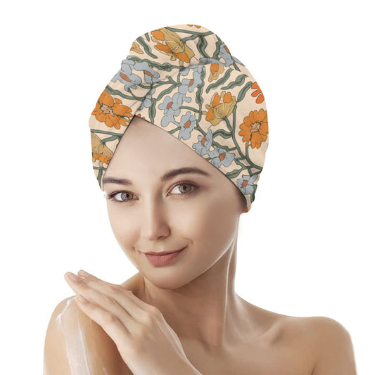 Vampire Art Retro Floral Hair Dryer Turban Cap Towel - Art Nouveau Flowers in Orange