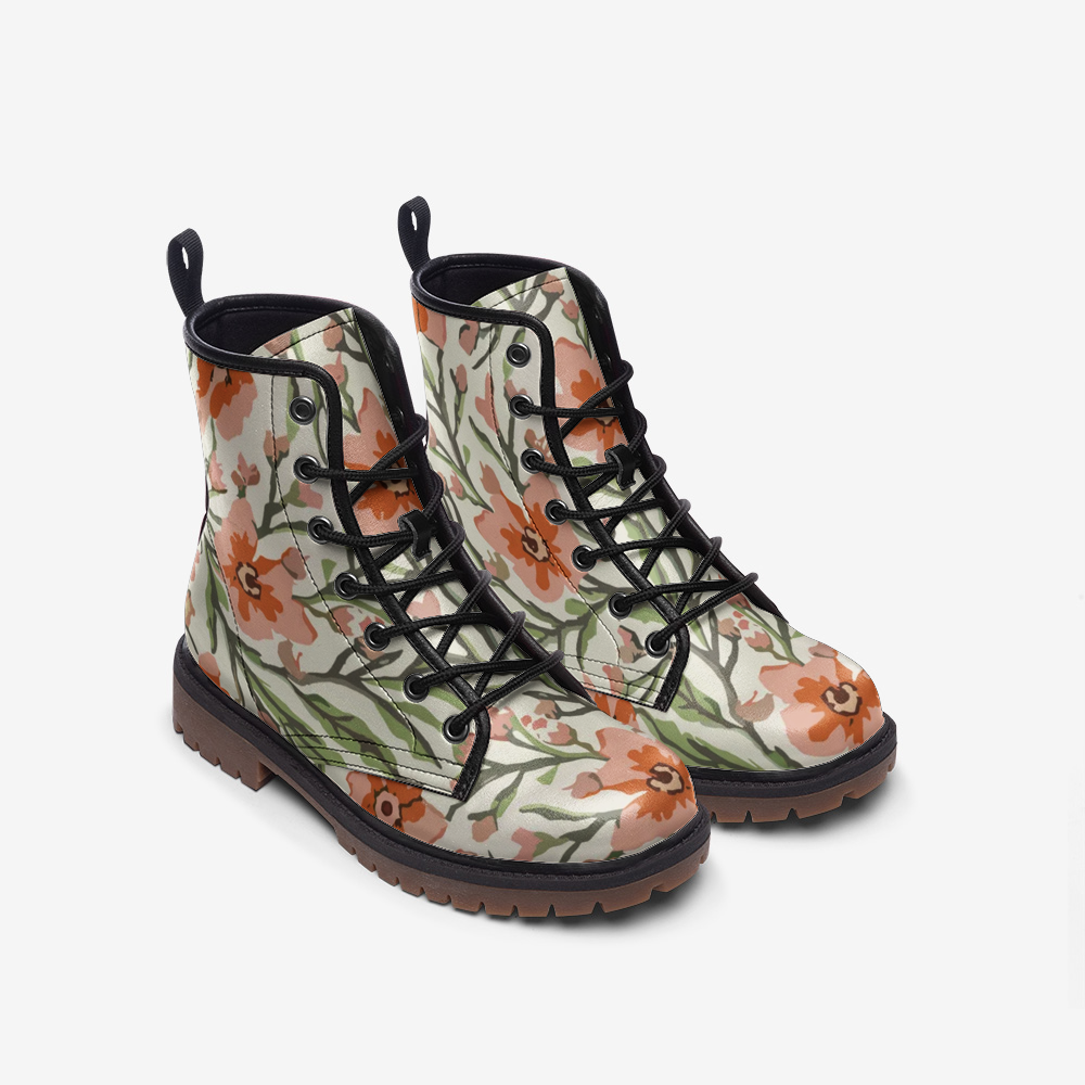 Vampire Art Retro Art Nouveau Floral Casual Faux Leather Lightweight Boots - Pale Orange Poppies - US sizes