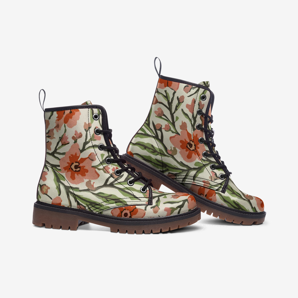 Vampire Art Retro Art Nouveau Floral Casual Faux Leather Lightweight Boots - Pale Orange Poppies - US sizes