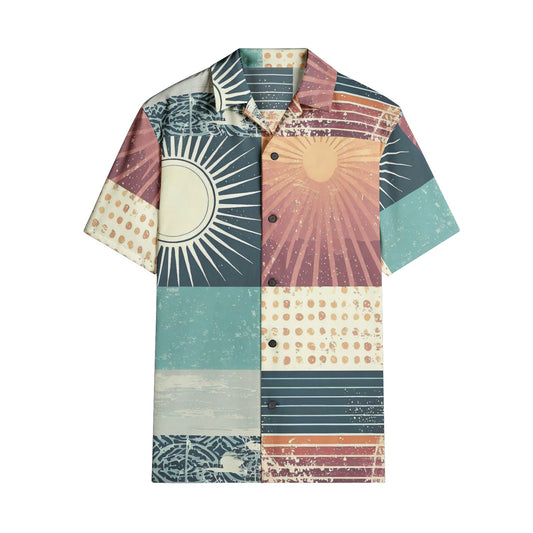 Vampire Art Retro Surf Patchwork Men's Short Sleeve 100% Premium Cotton Shirt - Sunny