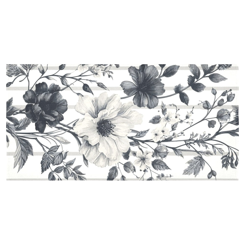 Vampire Art Delicate Grunge Victorian Floral Composition with Striped in Shades of Grey Cotton Linen Tablecloth