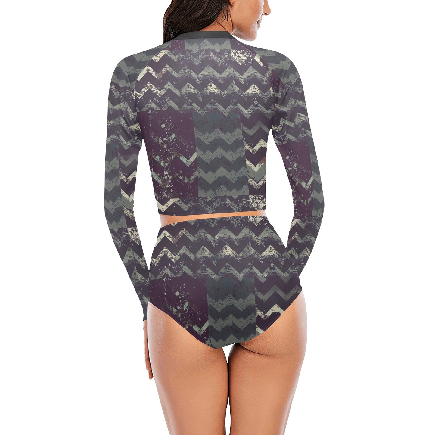 Vampire Art Women's Long Sleeve Bikini Set - Grunge Dark Herringbone